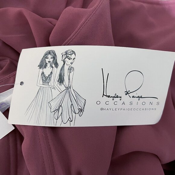 NWT Hayley Paige Occasions Size 12 One Shoulder Bridesmaid Prom Gown in Berry - Picture 7 of 10
